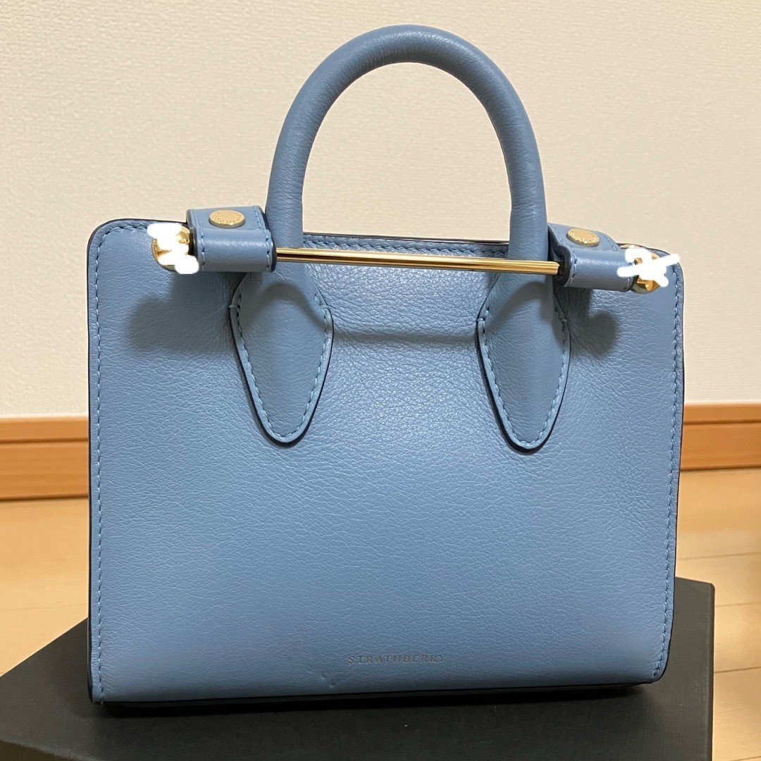 Strathberry Nano Tote Shoulder Hand 2way Bag Blue Rare Model Good Condition JPN