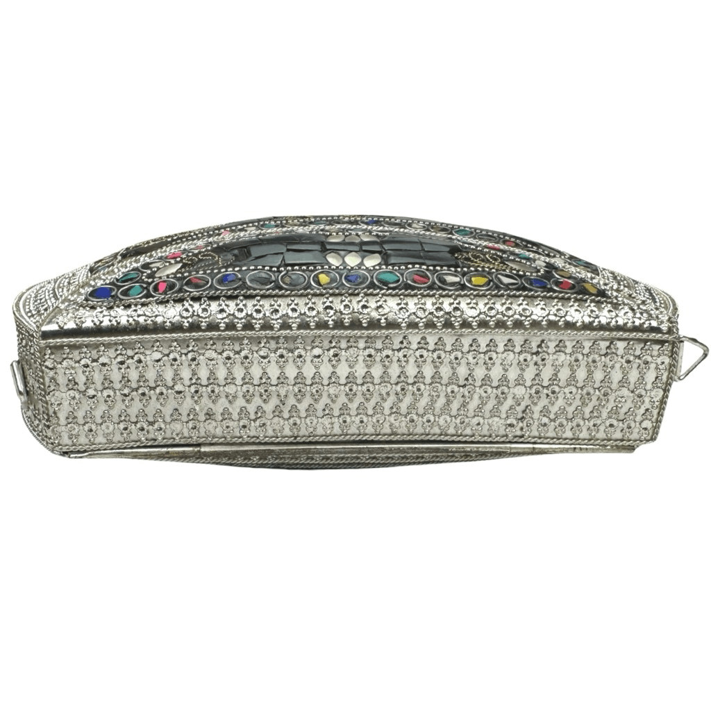 RAMLA Handmade Mosaic Silver Clutch / Crossbody Bag 7” x 5.5” x 1.5” Moroccan
