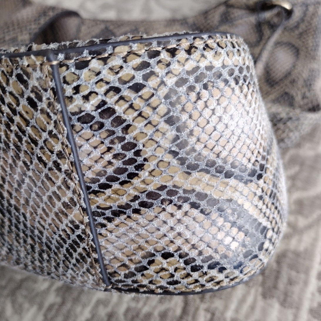 GILI Leather Reptile Snake Print Neutral Tone Large Shoulder Bag Statement Purse