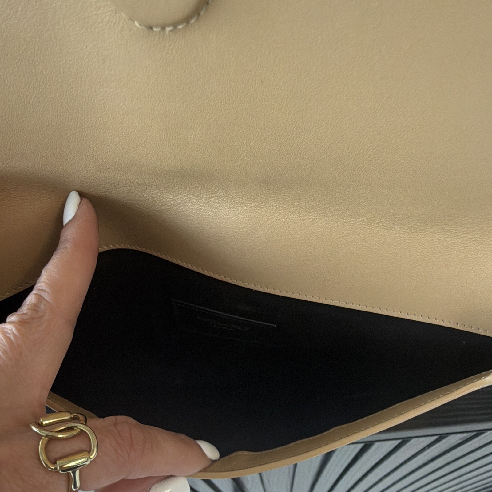 Saint Laurent YSL Medium Beige Clutch Gold Logo Magnetic Close Dust Bag Card