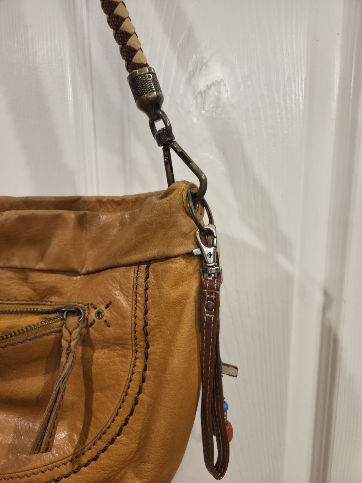 The Sak Indio Demi Shoulder Bag Genuine Leather Yellow Honey Hobo Braided Strap