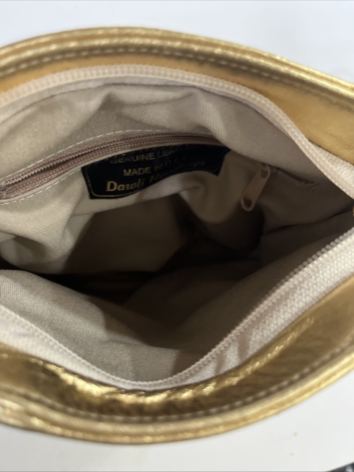 Dawli, 80’s Vintage Gold Leather Retro Crossbody bag with Crystal Detail, USA