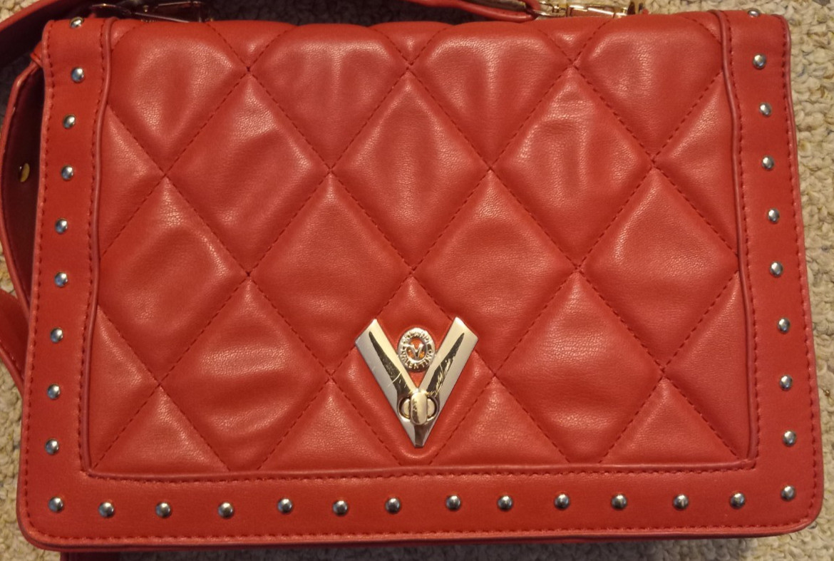 Valentino Orlandi Quilted Red Crossbody Italian Vegan Leather Bag Purse