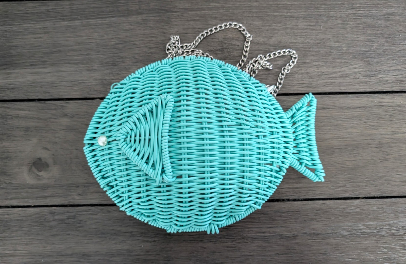 NWT Tommy Bahama Teal Fish Woven Wicker Crossbody Clutch Purse WW0008
