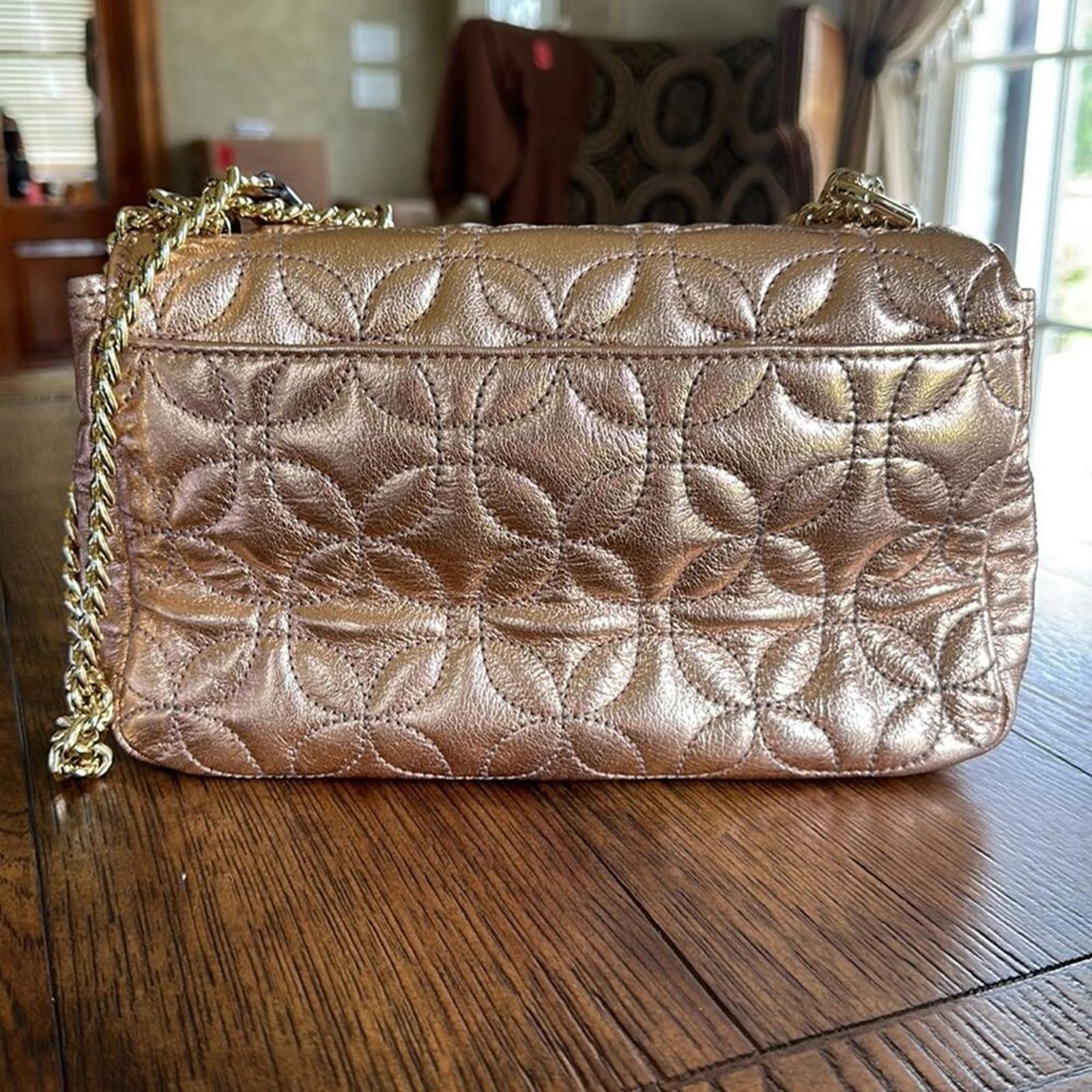 Michael Kors | Metallic Rose Gold Floral Quilted Shoulder Bag | 0760