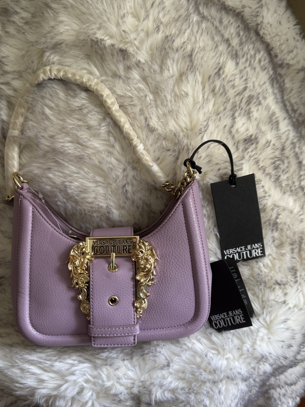 NWT Versace Jeans Couture Purple Leather W/Gold HW Shoulder Bag/Cross Body Purse