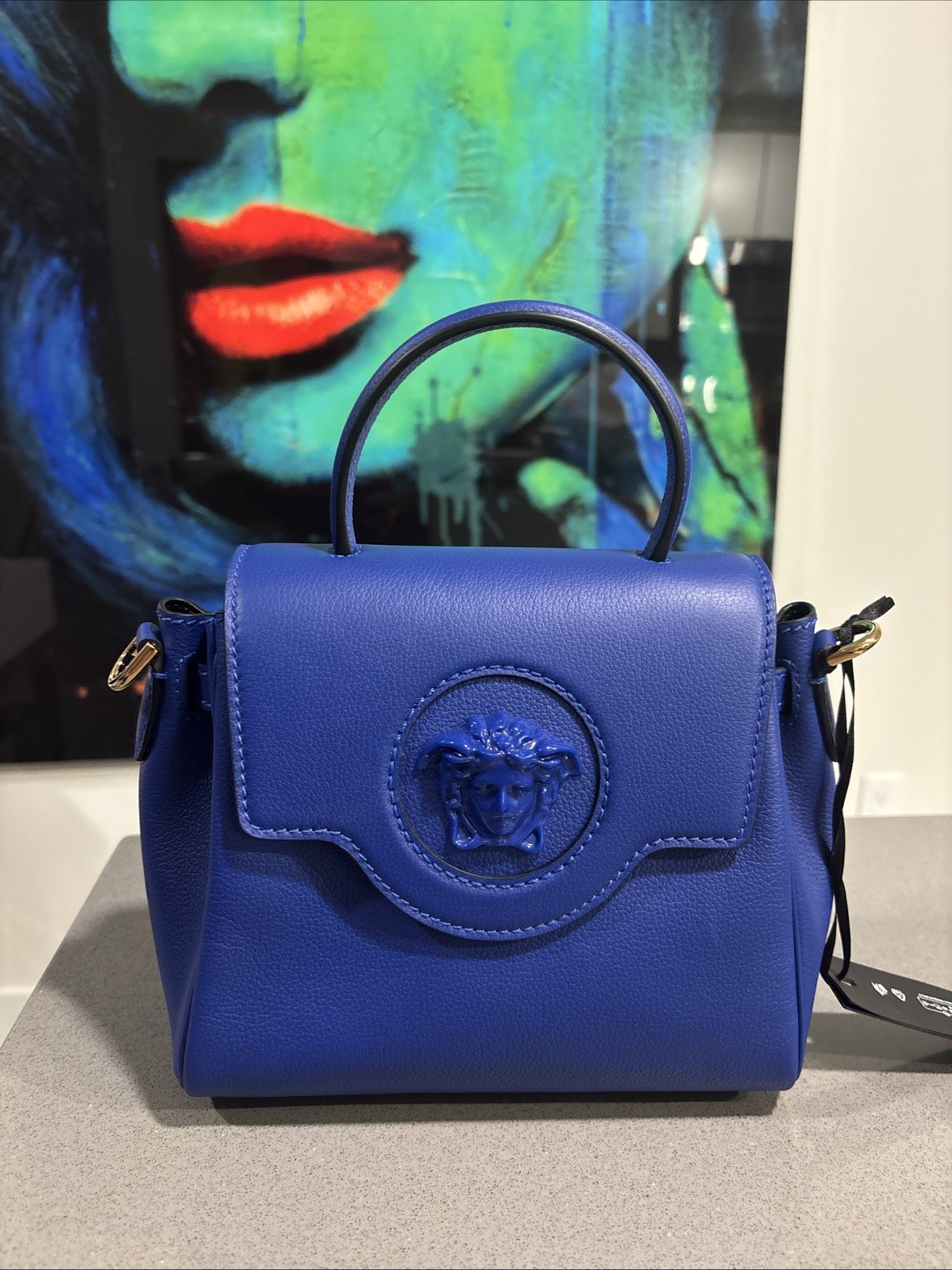 Versace La Medusa Medium Top Handle Vitello Bag (BLUE)$2300 Authentic.