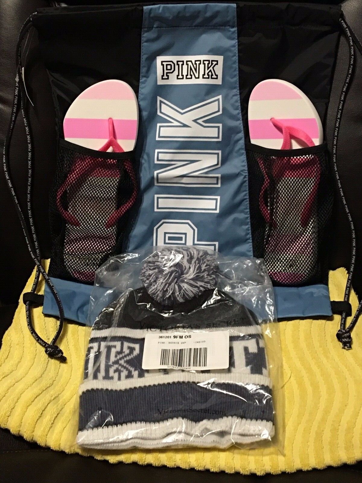 Victoria’s Secret PINK Backpack, Flip Flops & Winter Hat Beanie Bundle – NWT!