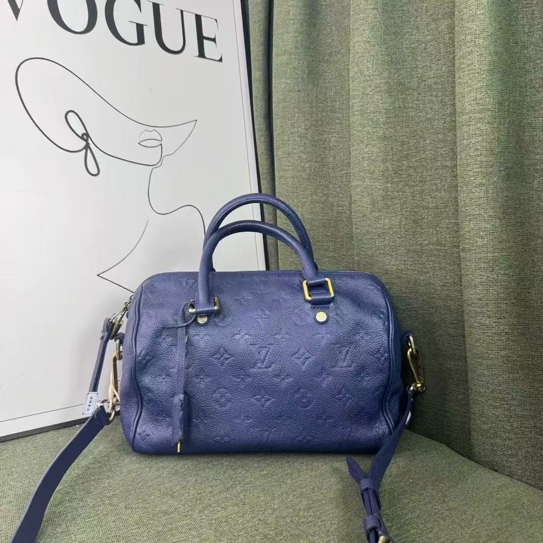 Authentic Louis Vuitton Speedy Bandoulière 25 Blue Empreinte Leather Bag