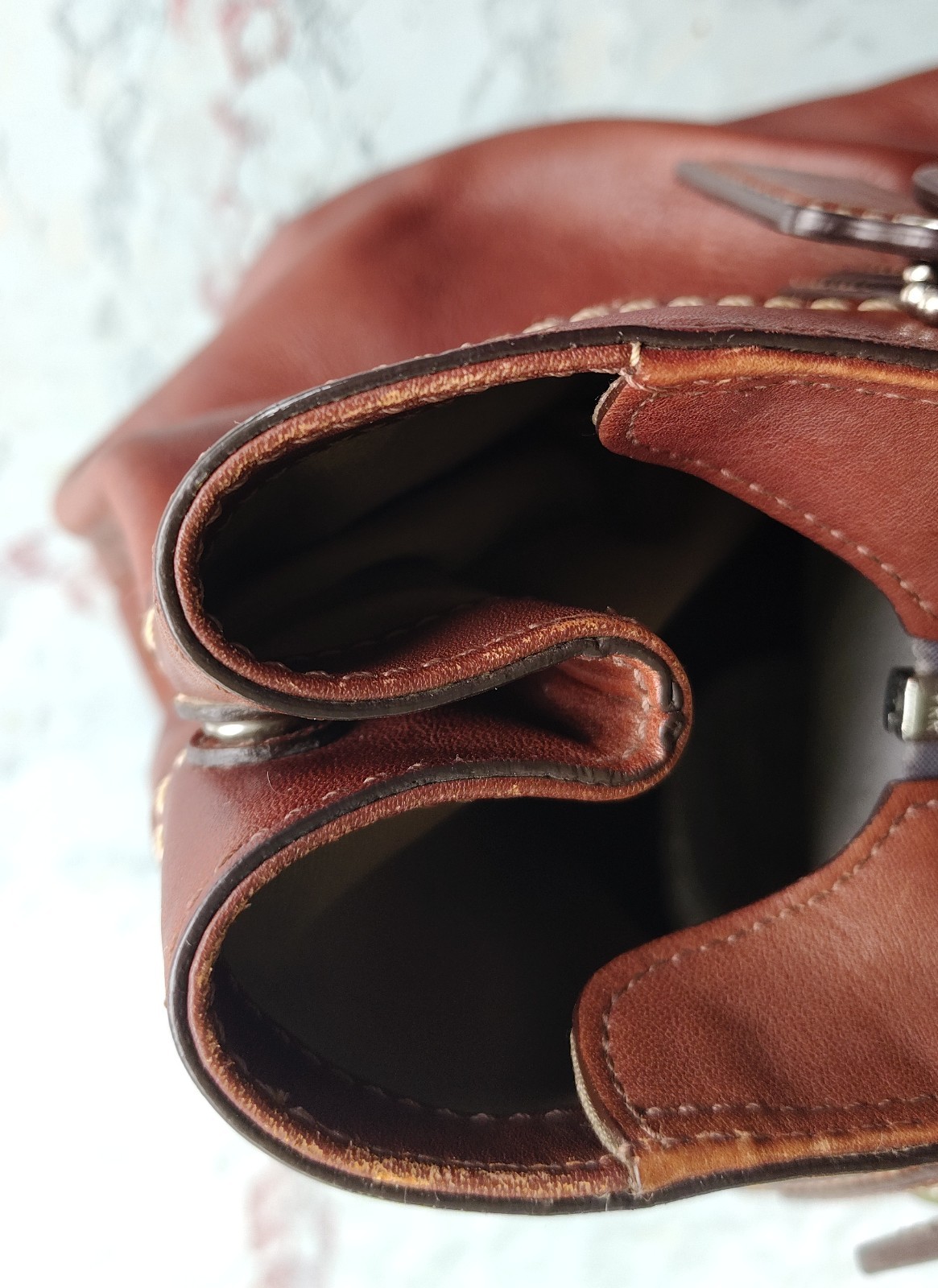Coach LARGE F13732 Vintage Tobacco Brown Pleated Leather Shoulder Bag