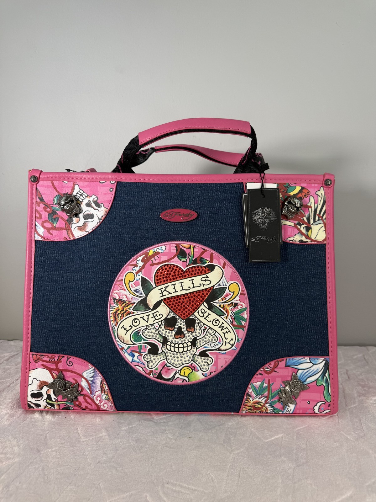 Ed Hardy Love Kills Slowly denim tote bag