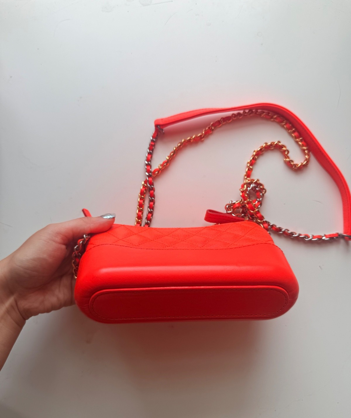 Chanel Gabrielle Quilted Lambskin Clutch with Gold and Silver Chain
