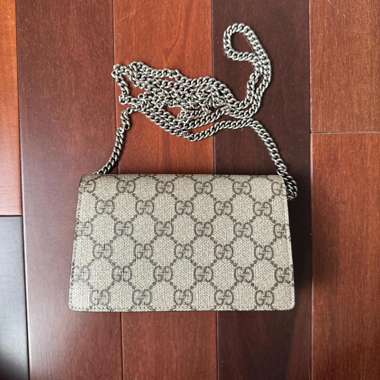 Gucci GG Monogram Dionysus Chain Strap Shoulder Bag Clasp Beige Brown