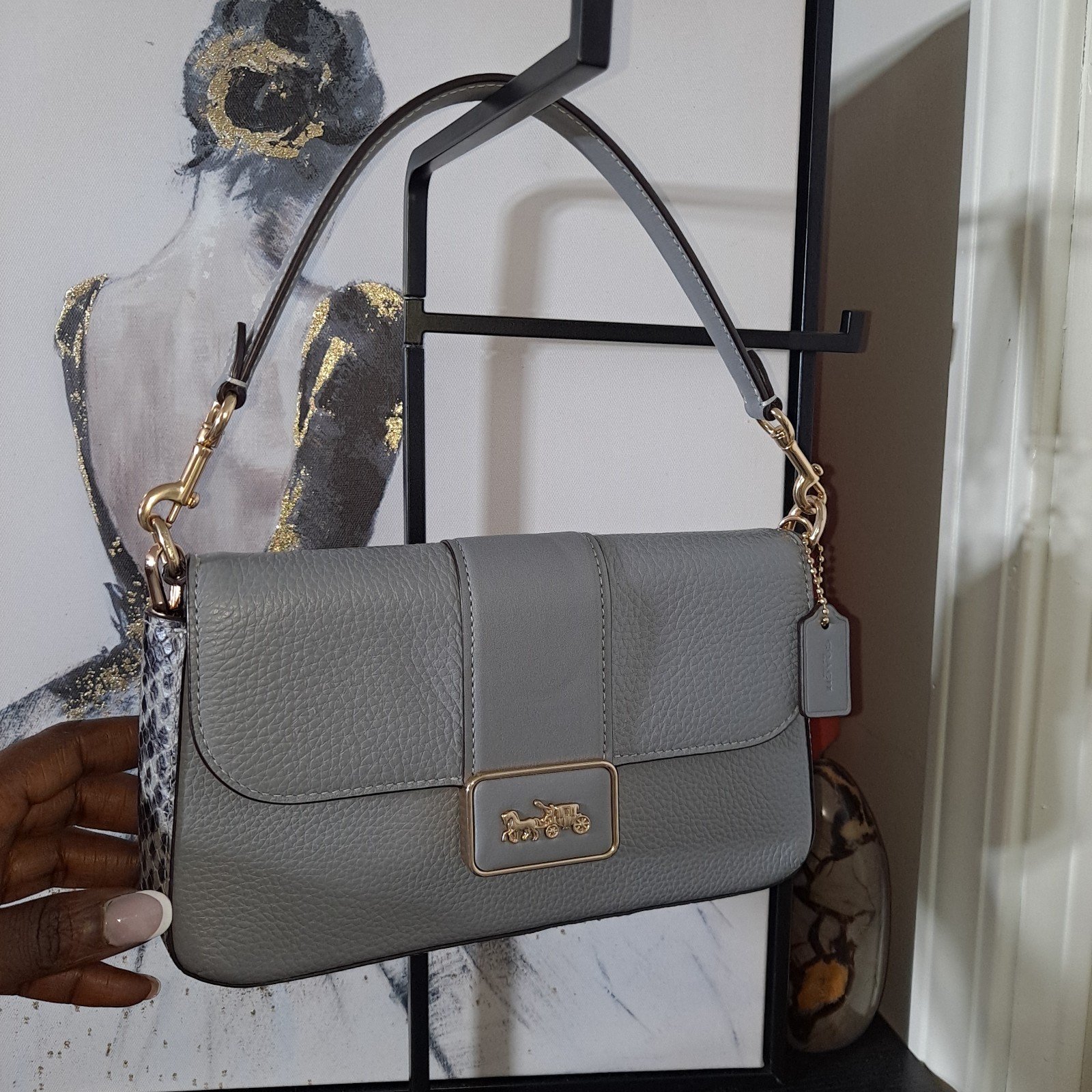 Authentic COACH Gray Mini Grace Crossbody Bag 12.5cm Leather Leather Accessories