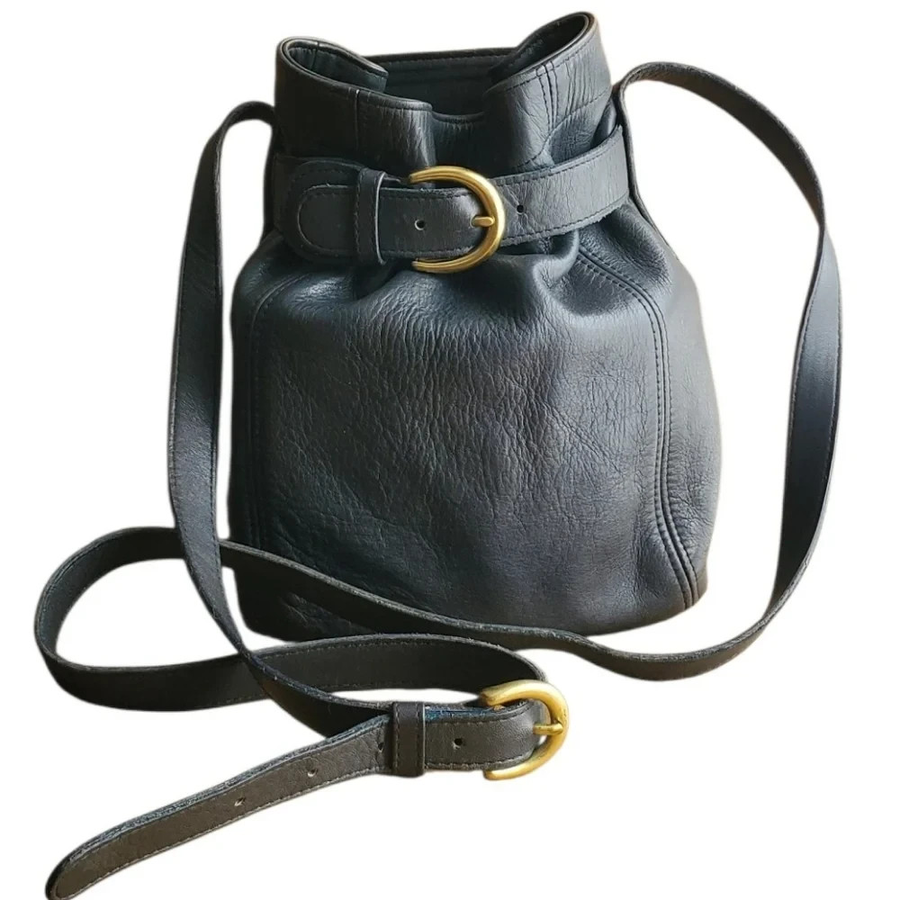 Vintage Coach Purse Soho 4156 Black Leather Belted Bucket Crossbody Bag 90s
