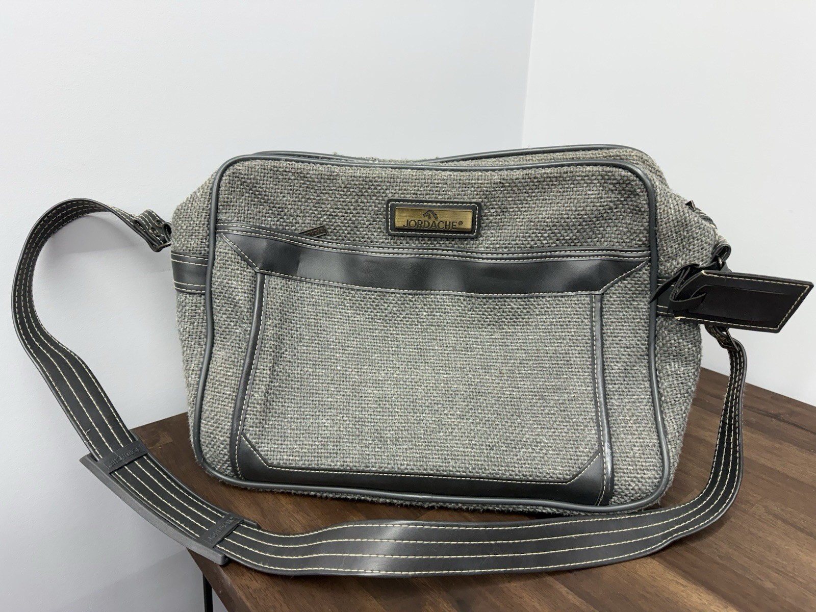 Jordache Gray Shoulder Bag with Logo Plaque Adjustable Strap Outer Pockets