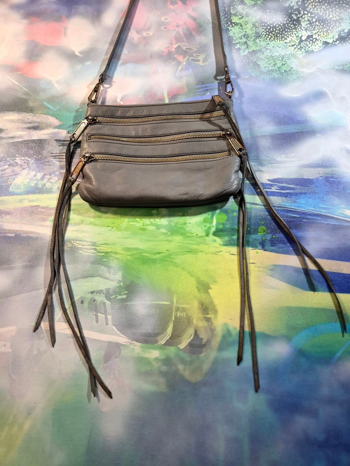 Rebecca Minkoff Mini 5-Zip Leather Crossbody Bag in Grey