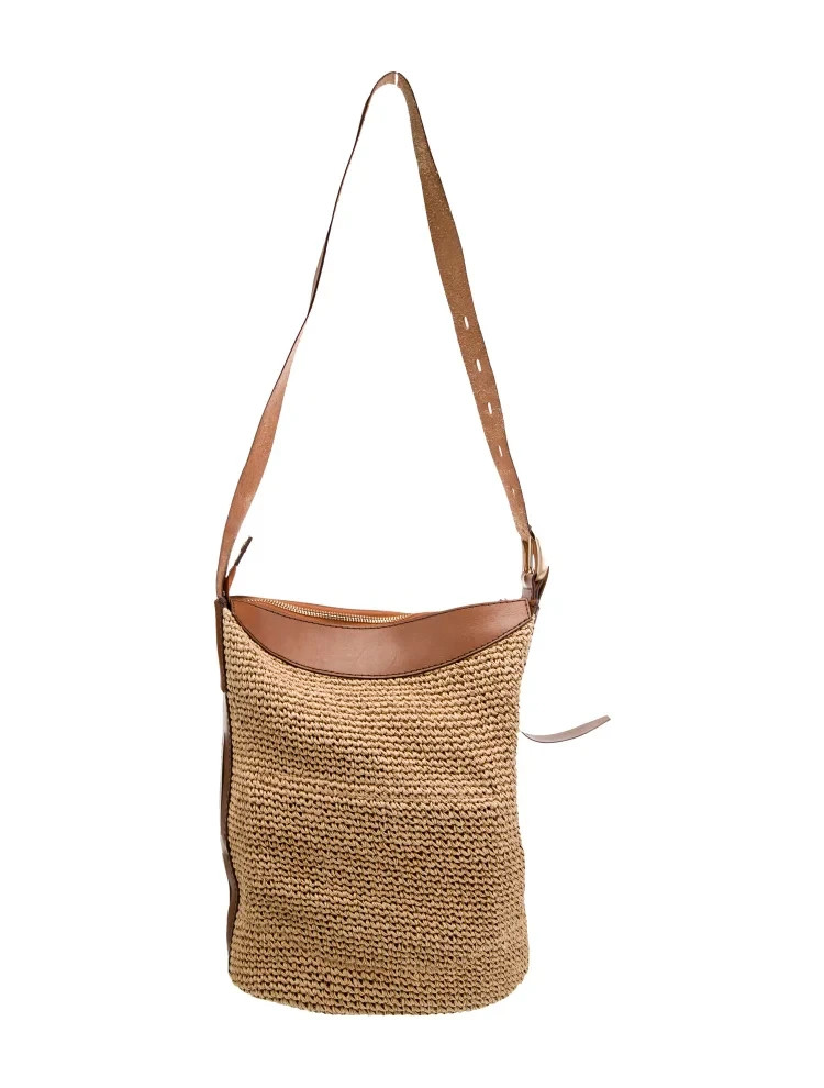 rag & bone Belize straw & leather GOLD bucket bag Adjustable Cross Body-Shoulder