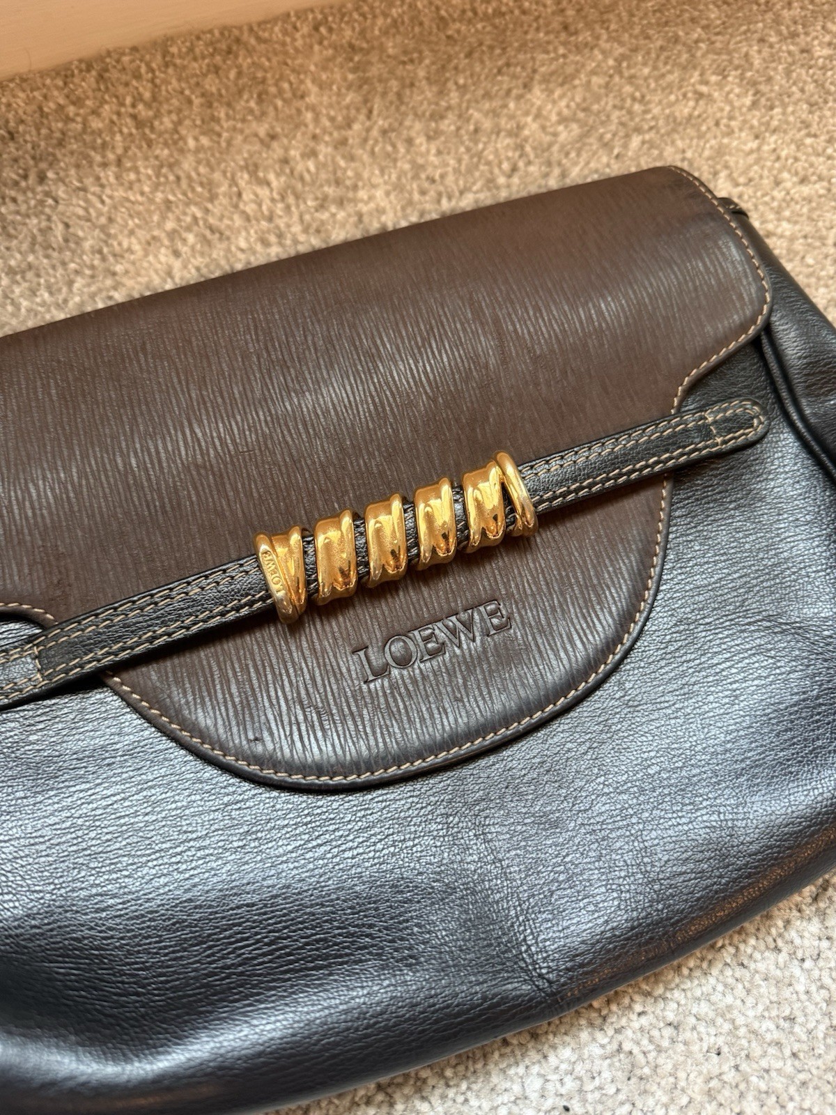 Vintage Loewe Clutch Gold Hardware Zip Enclosed
