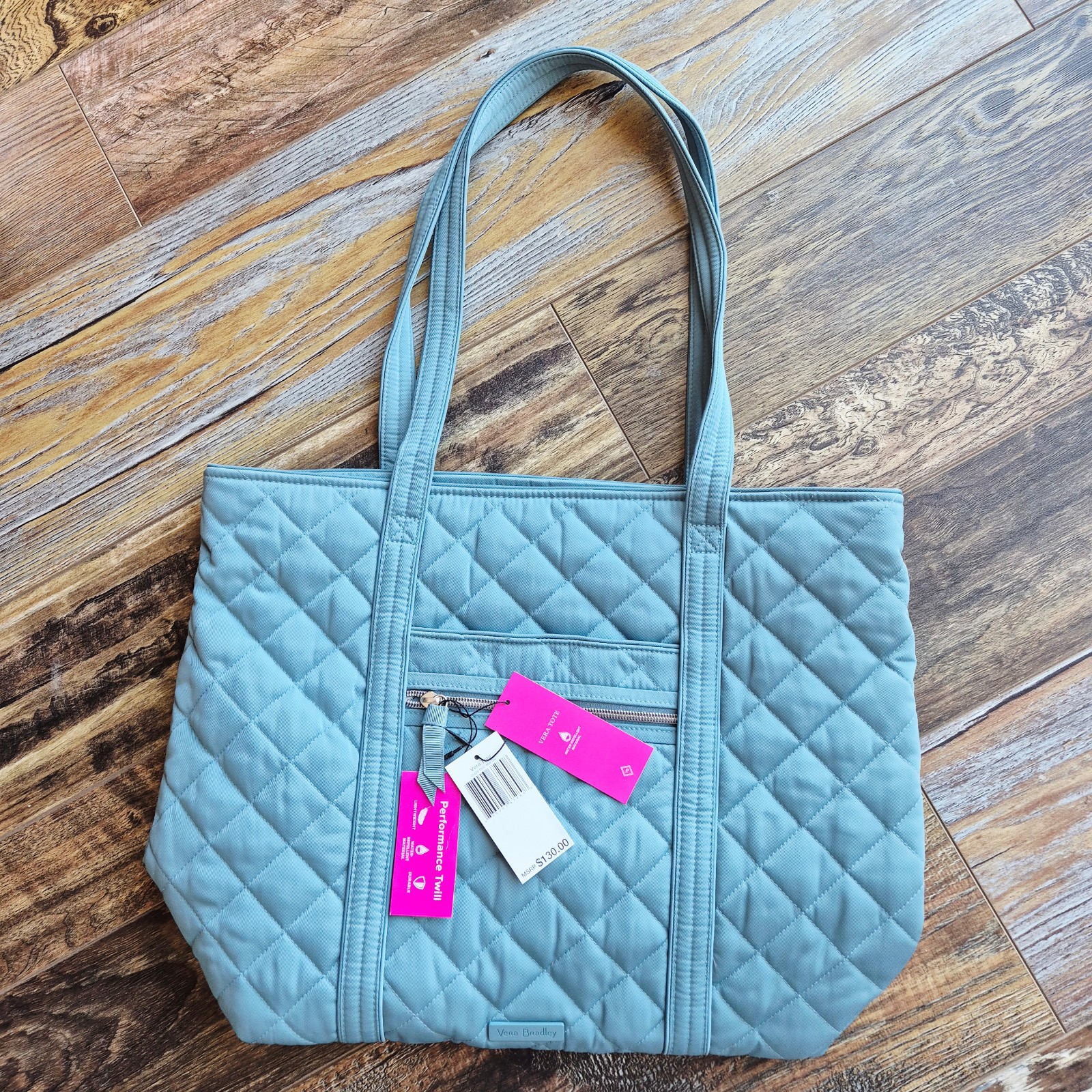 NWT VERA BRADLEY Performance Twill Tote Large 14″x19″ Water Repellent Blue Oar