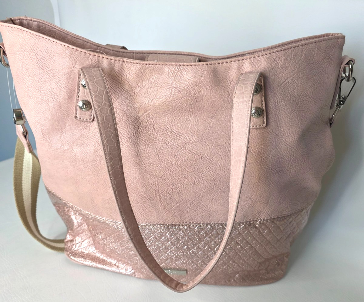 Jessica Simpson Tote Bag Pink Rose Gold Metallic Shoulder Handbag Crossbody NWOT