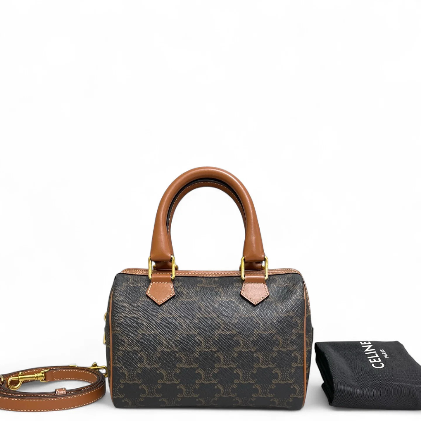Celine Triomphe Small Boston Bag Brown Black Triomphe (kc071226d5r)