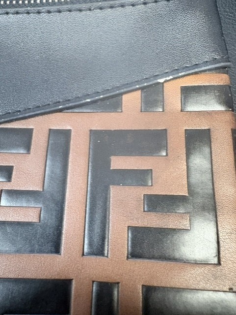 Fendi Large Embossed Leather Wristlet Pouch with Flat Logo Design