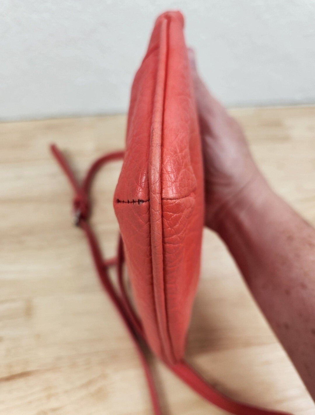 Nine West Handbag Crossbody Coral Red Pebbled Leather Small