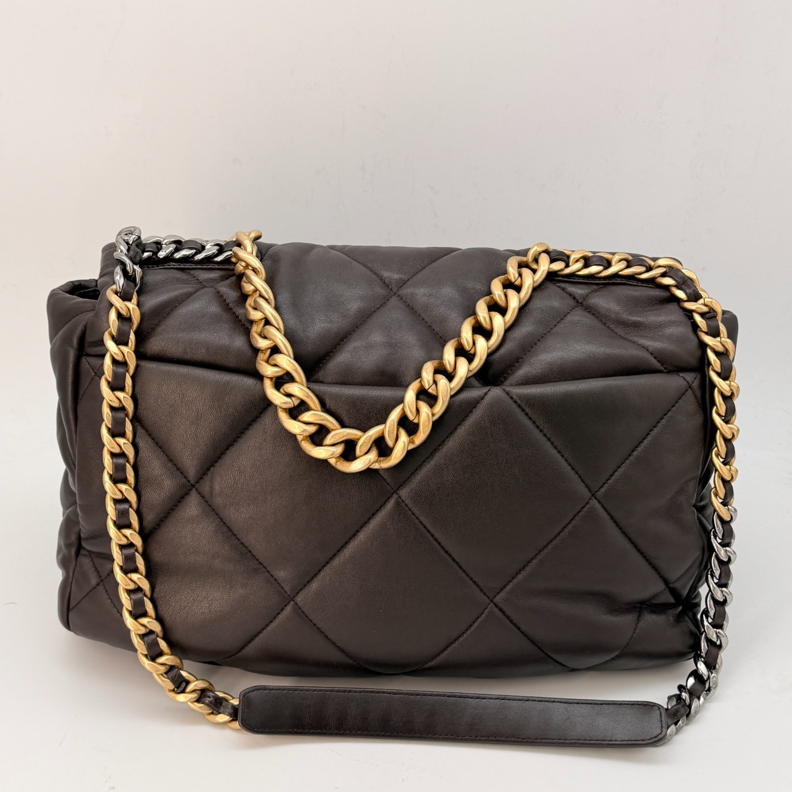 Chanel Brown Quilted Lambskin Leather Chanel 19 Flap Maxi