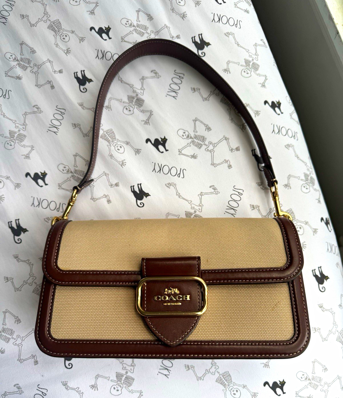 Coach Morgan Shoulder Bag Buckle Closure, Gold Hardware, Pockets
