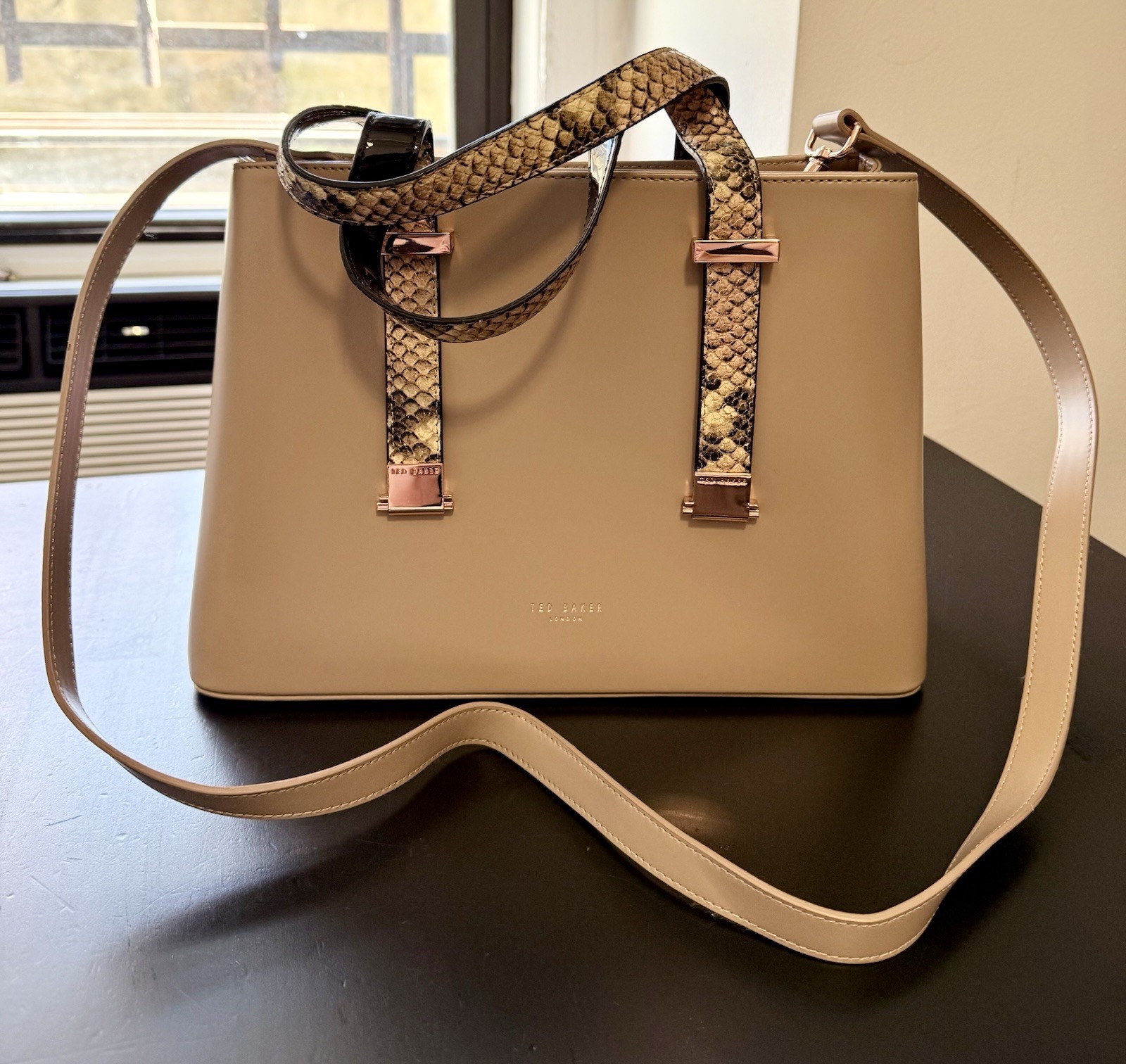 Ted Baker Beige Satchel Top Handle Bag Zip, Strap, Dust Bag