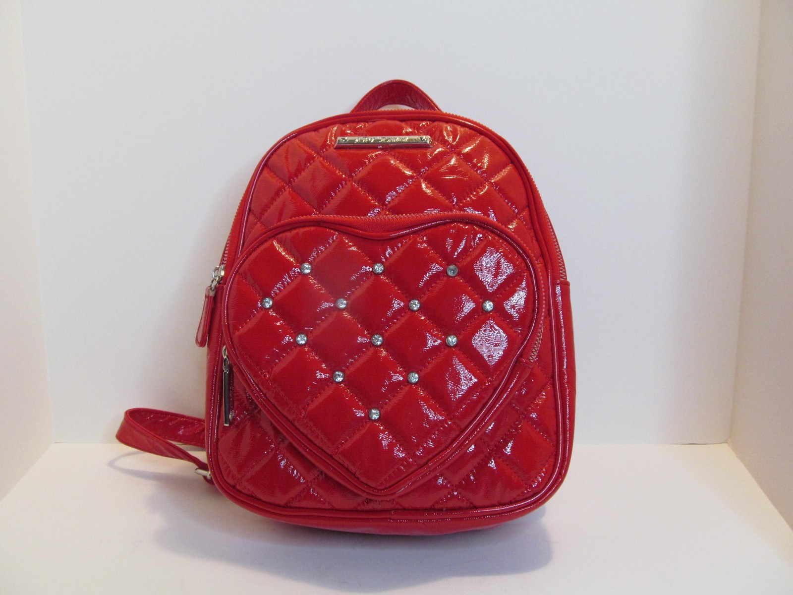 Besty Johnson Quilted Backpack with Rhinestones, Heart on Front Pocket