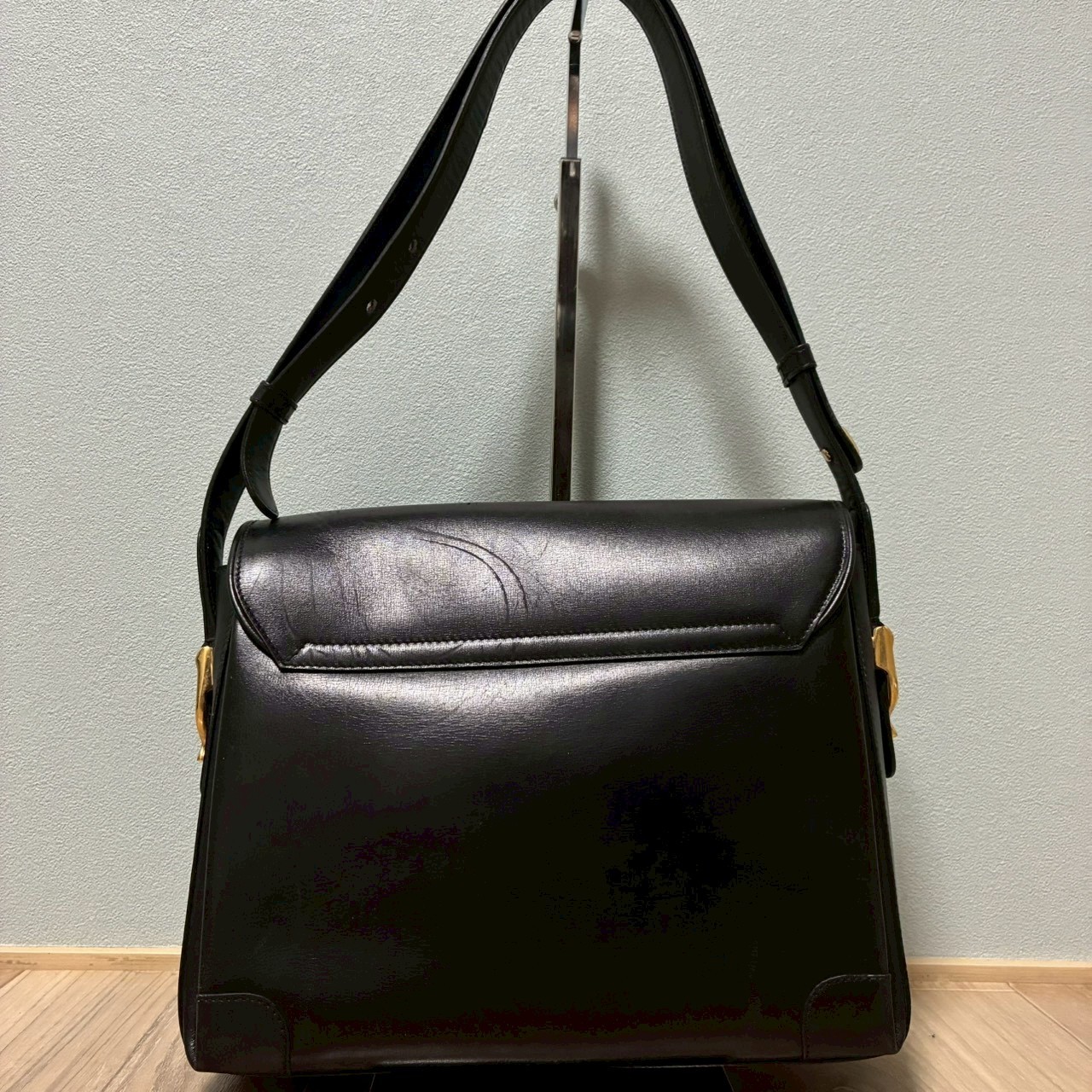 CELINE Vintage Macadam Blazon Black Leather One-Shoulder Handbag Y2K