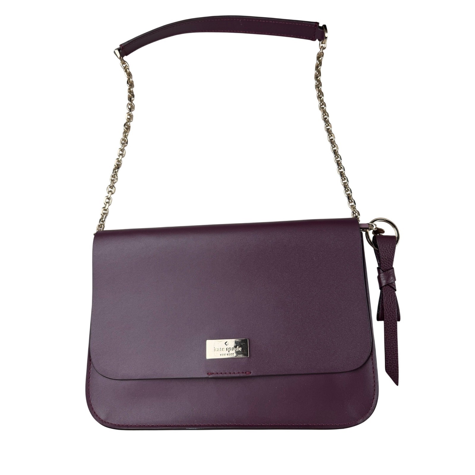 Kate Spade New York Purple Leather Shoulder Bag Gold Chain Strap Bow Accent