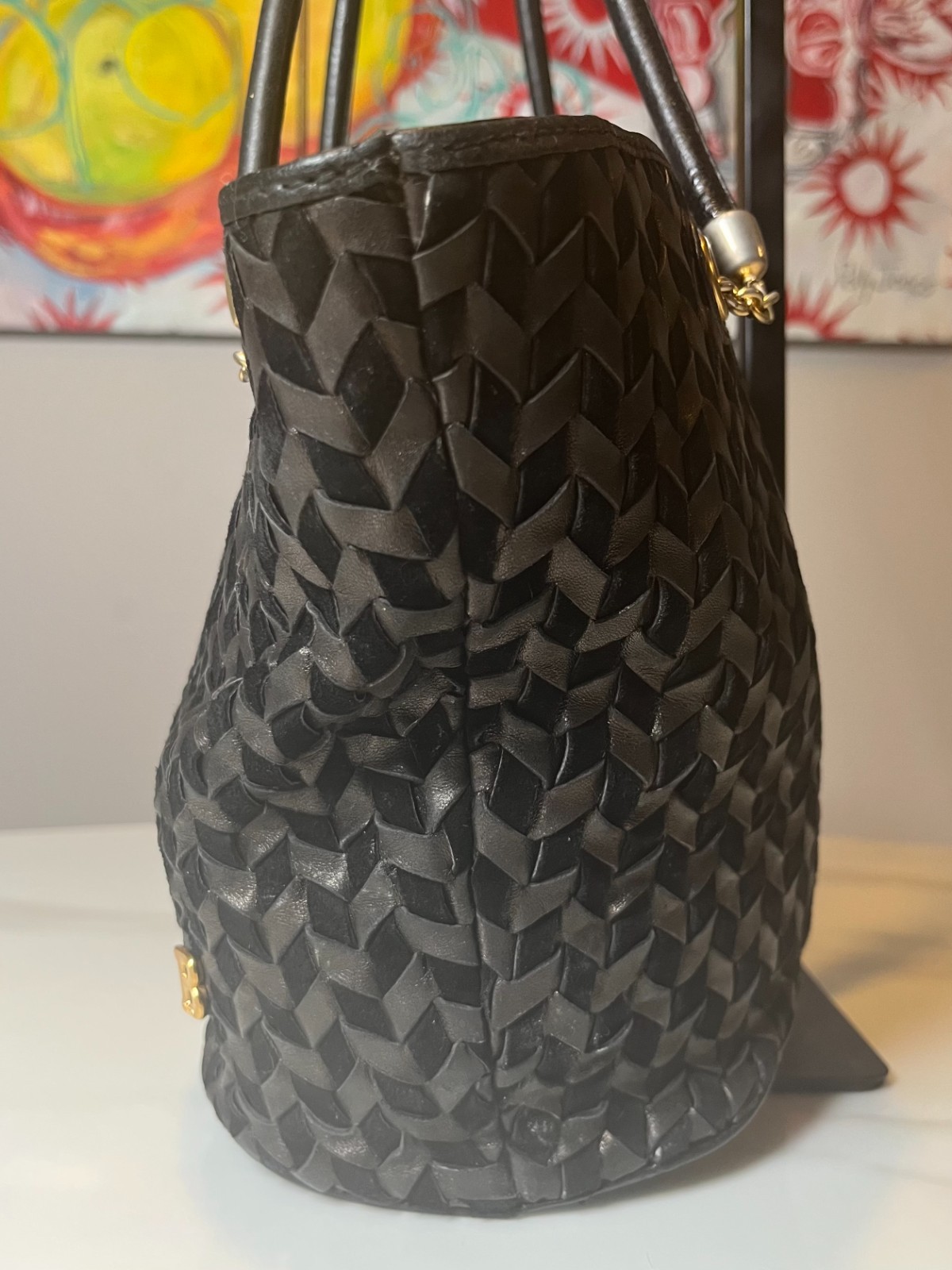 Bally Black Woven Suede & Leather Vintage Tote Bag