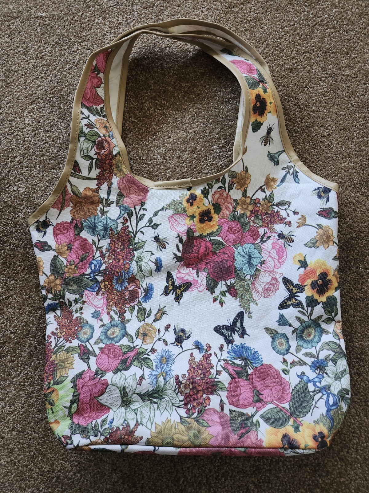 Vibrant Floral Heavy duty textured large all occasion vinyl TOTE 12 x 14 New