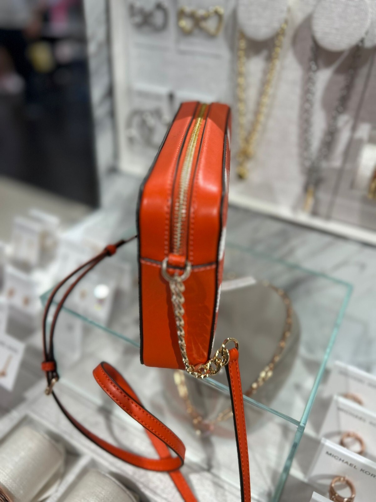 Michael Kors Medium Large Handbag Purse Crossbody Bag + Key Ring Wallet Red Clay