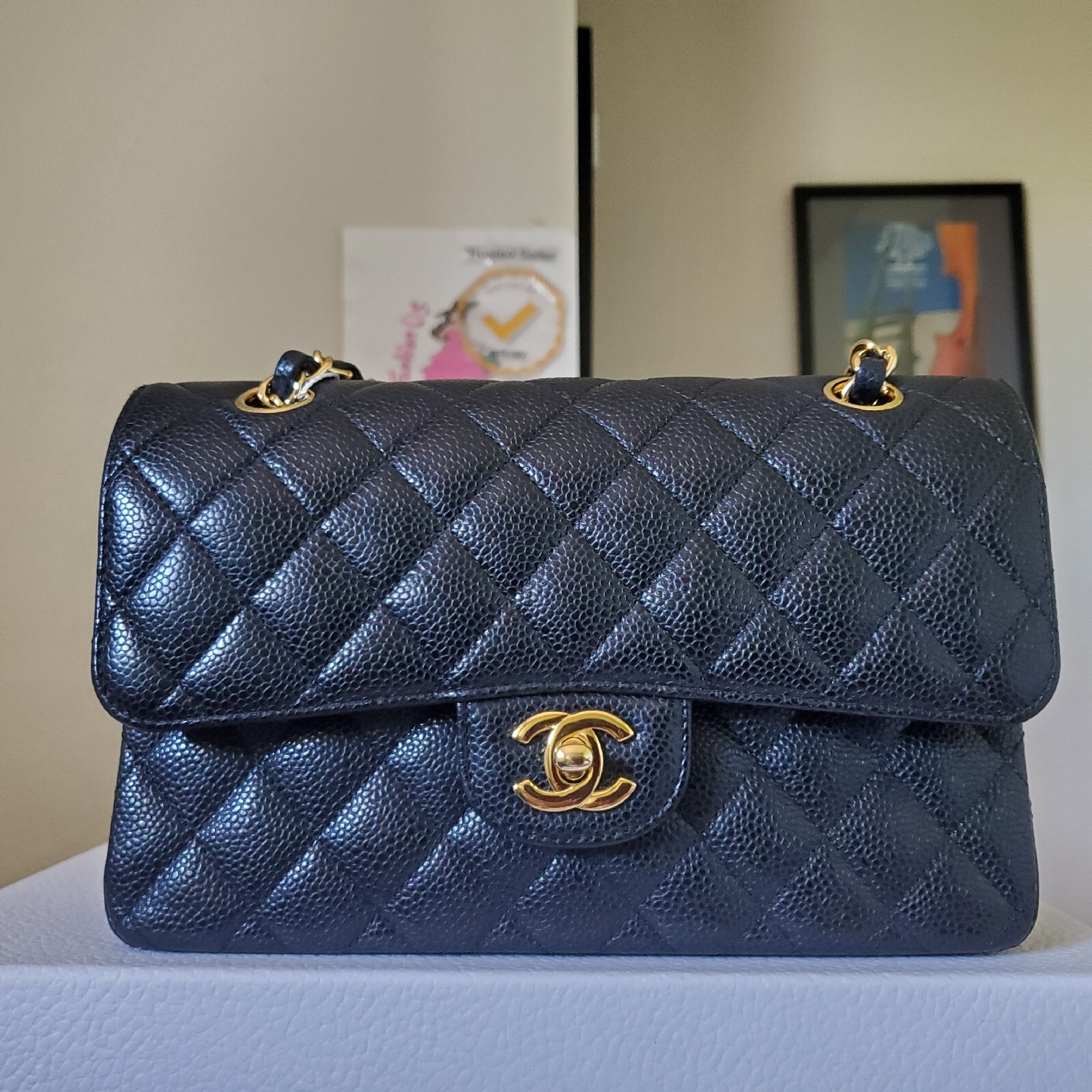 $11,300 CHANEL Classic small double Flap Bag black ca.viar gold hw year 2021