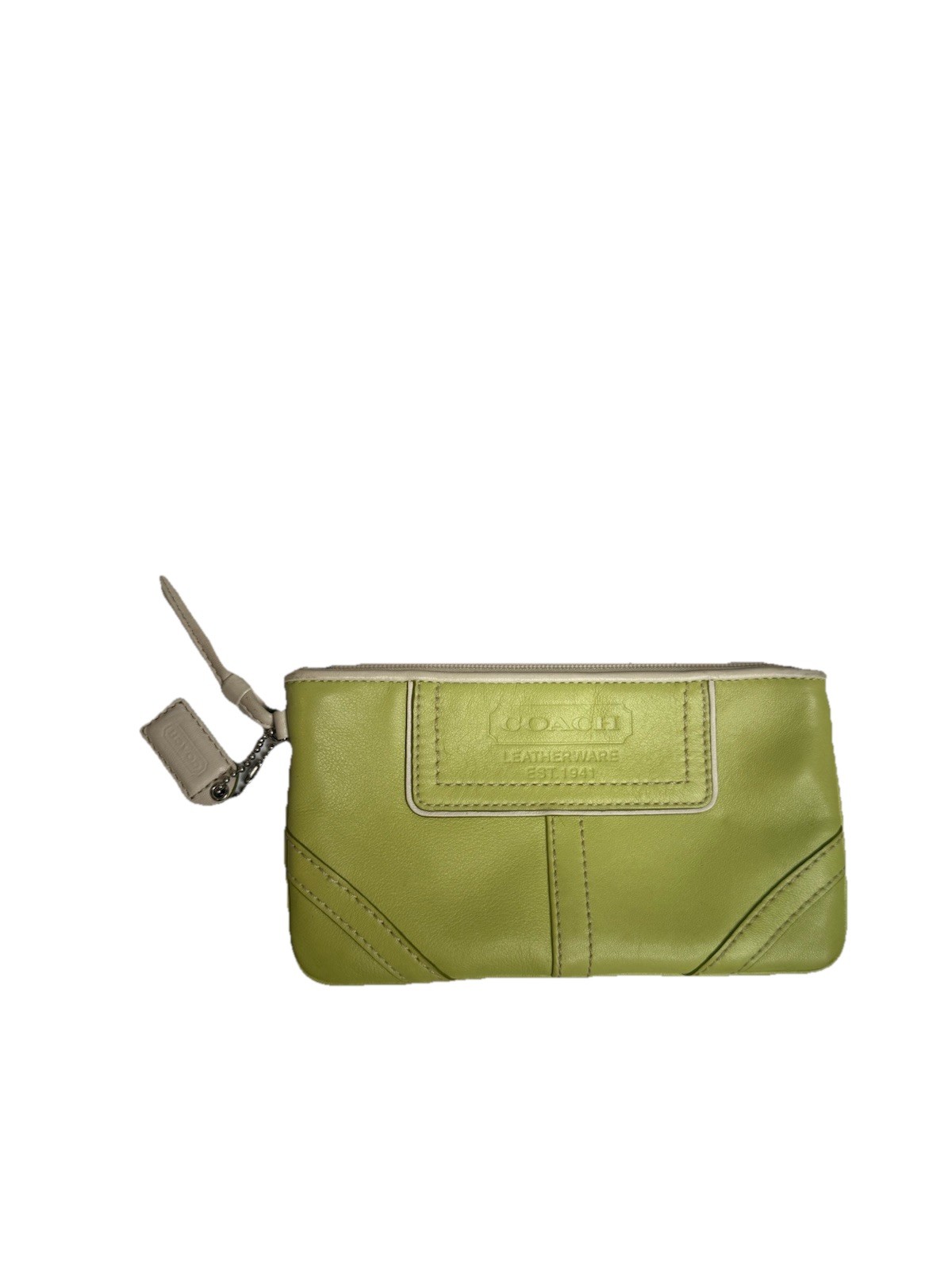 Vintage Y2K Mint Green White Trim leather COACH wristlet
