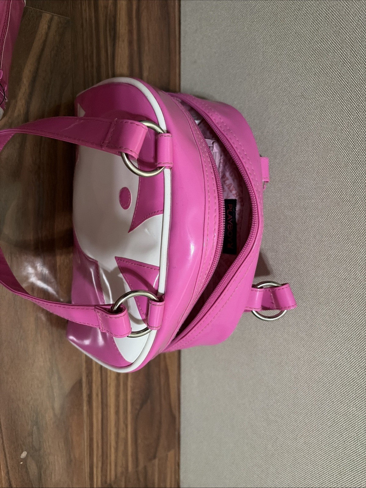 VTG Playboy Bunny Handbag White Logo Pink Lining Small Purse 90s Y2K W/ Wallet