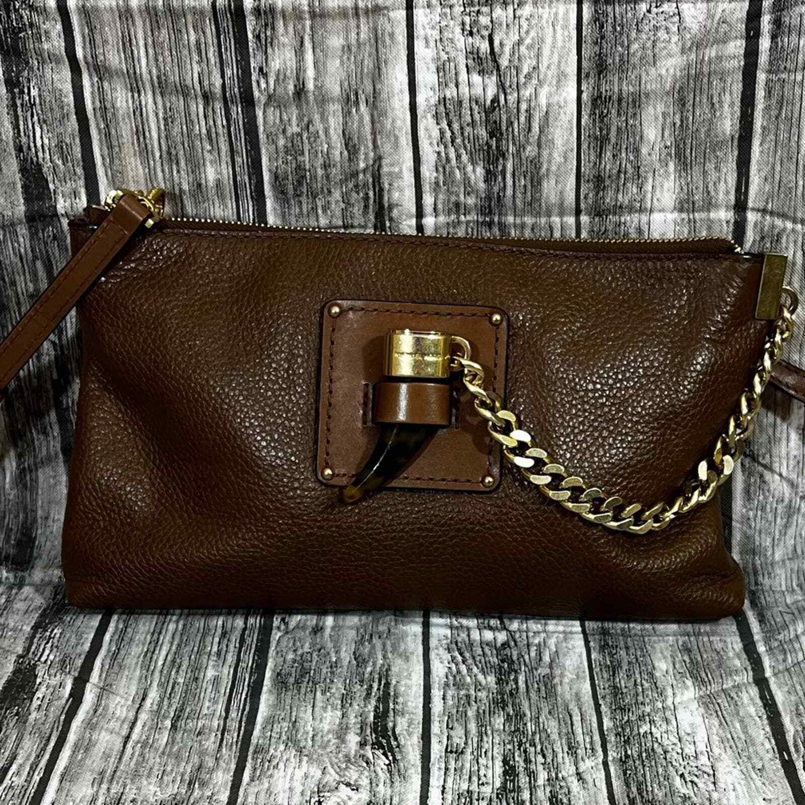 Michael Kors James Pebble Leather Clutch Crossbody Handbag Tortoise Detail