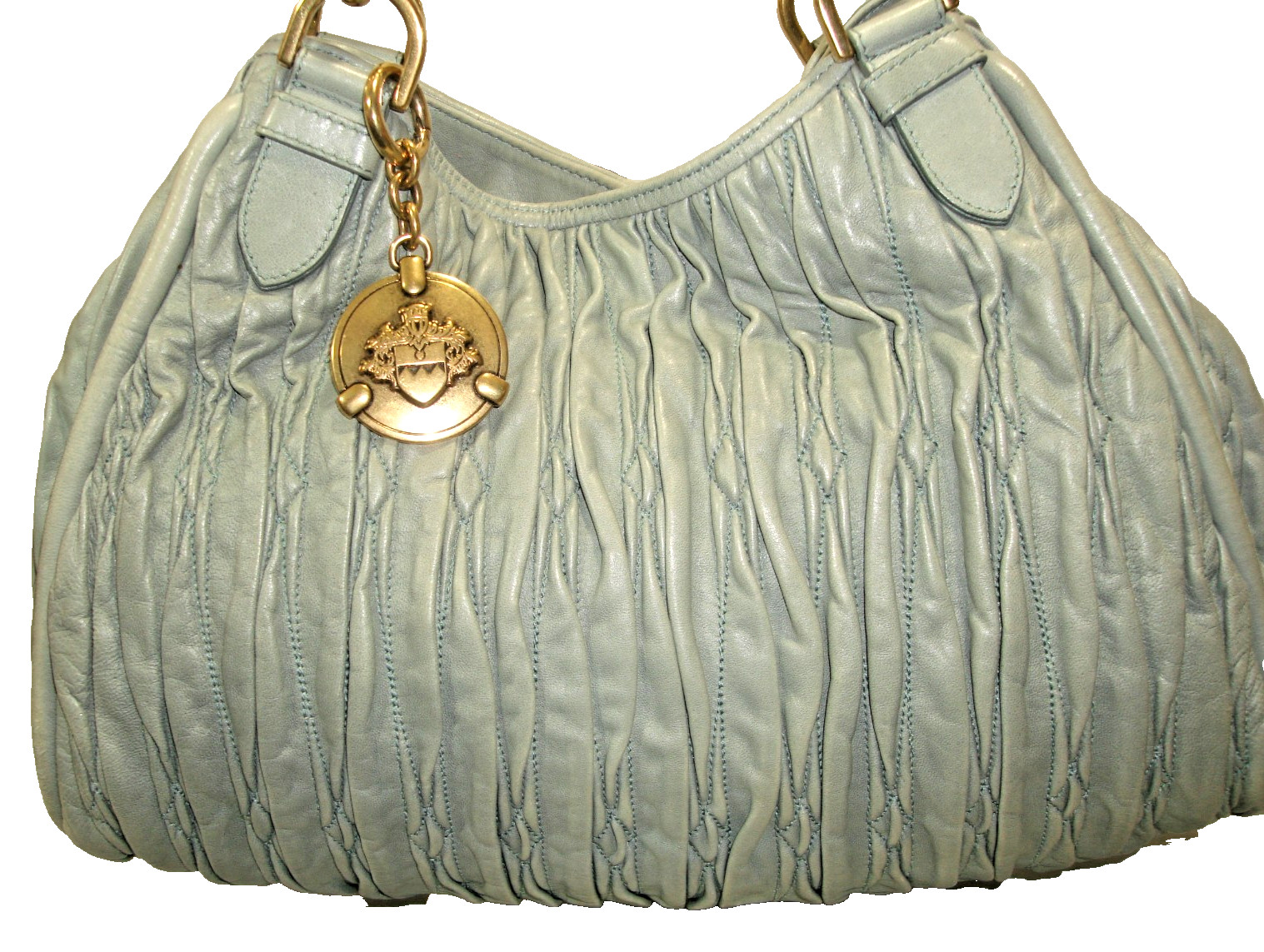 Bally Gray-Green Quilted Soft Leather Satchel Ornate Bally Bag Charm Nr MINT!
