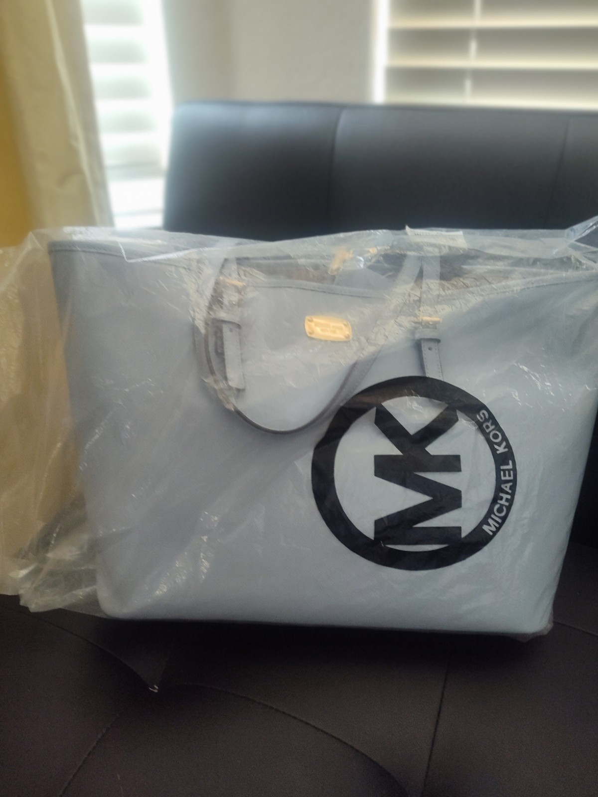 Michael Kors Large Light Blue Tote Bag w/ Coin Purse, Detachable Strap Gold