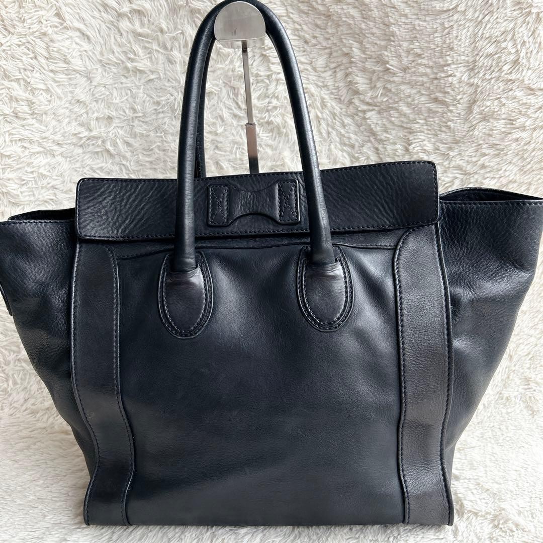 CELINE Luggage Mini Leather Tote Bag, Navy Can store A4 size PC large capacity