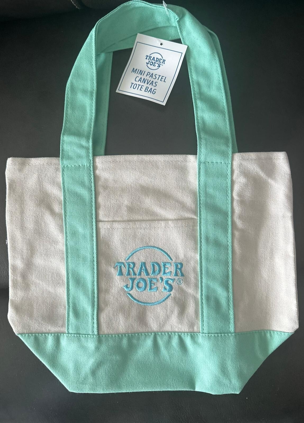 NEW TRADER JOE’S MINI CANVAS TOTE BAG – PASTEL – GREEN – READY TO SHIP