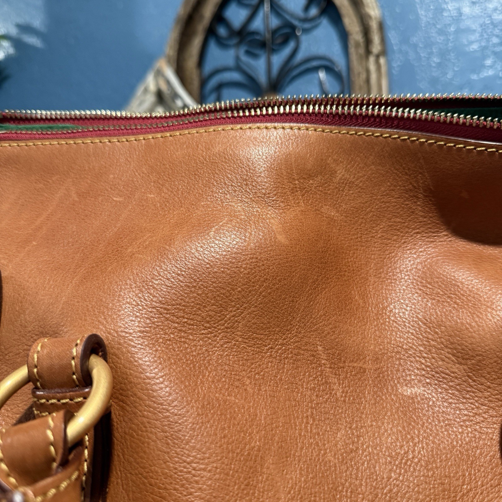 Dooney & Bourke Florentine Natural Satchel, Zip Tassel, Strap, Gold, Pockets