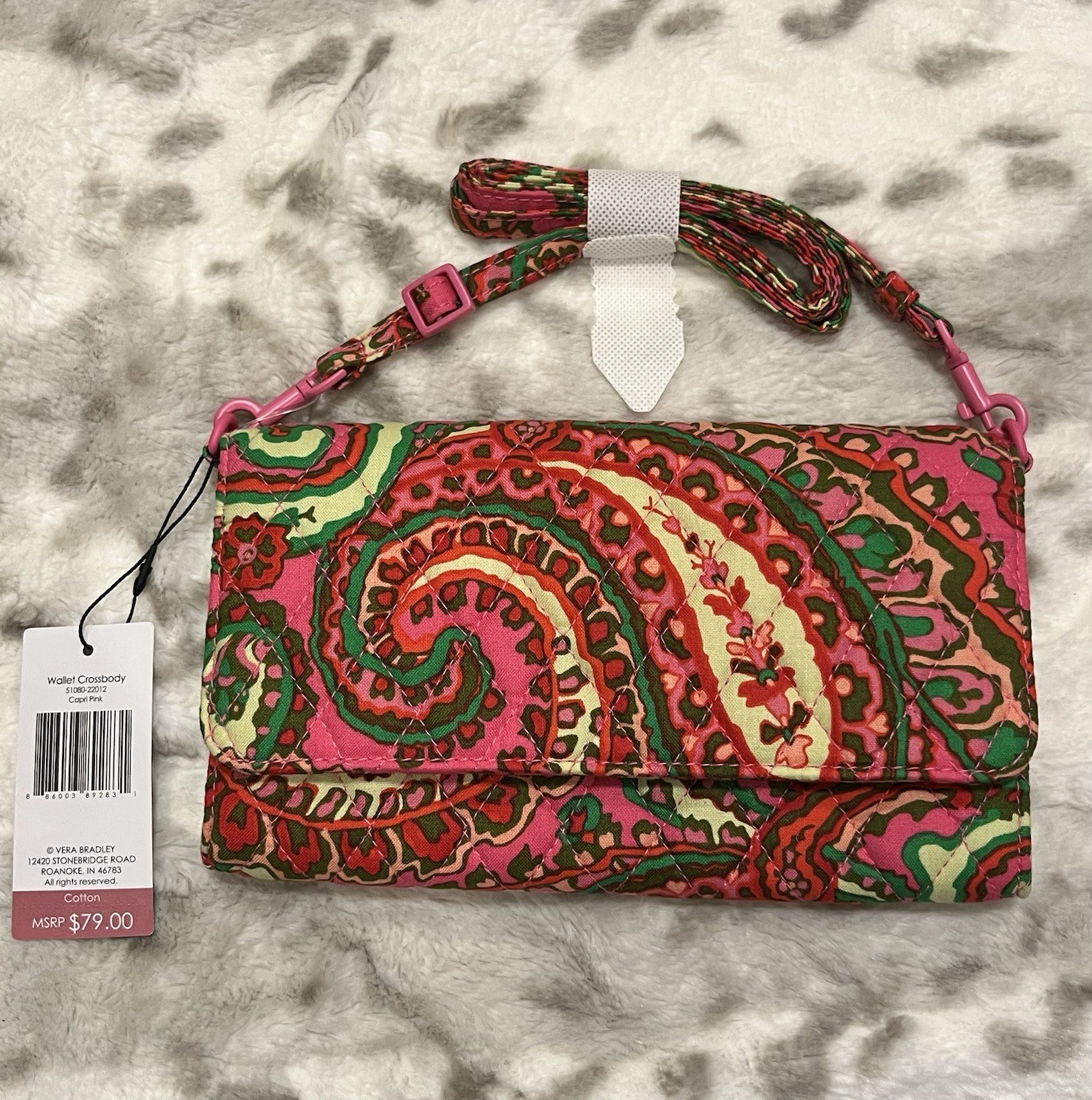 NWT Vera Bradley “Capri” Pink Paisley Wallet Crossbody Bag