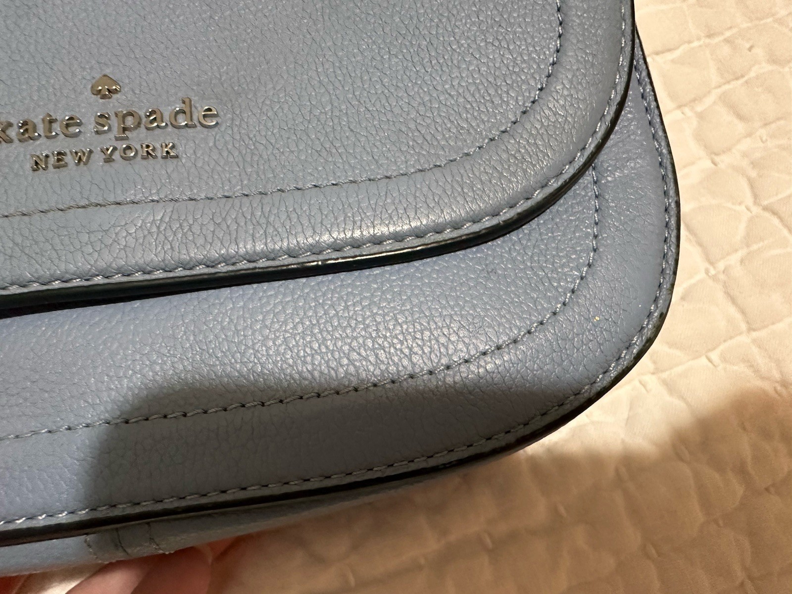 Kate Spade New York Blake Saddle Crossbody Bag Pebbled Leather Blue. HTF