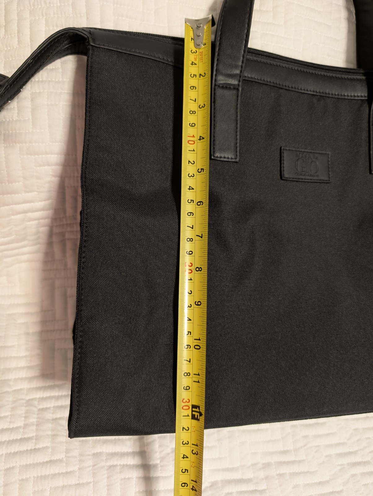 Giorgio Armani Black Canvas Leather Trim Zip Top Tote Bag