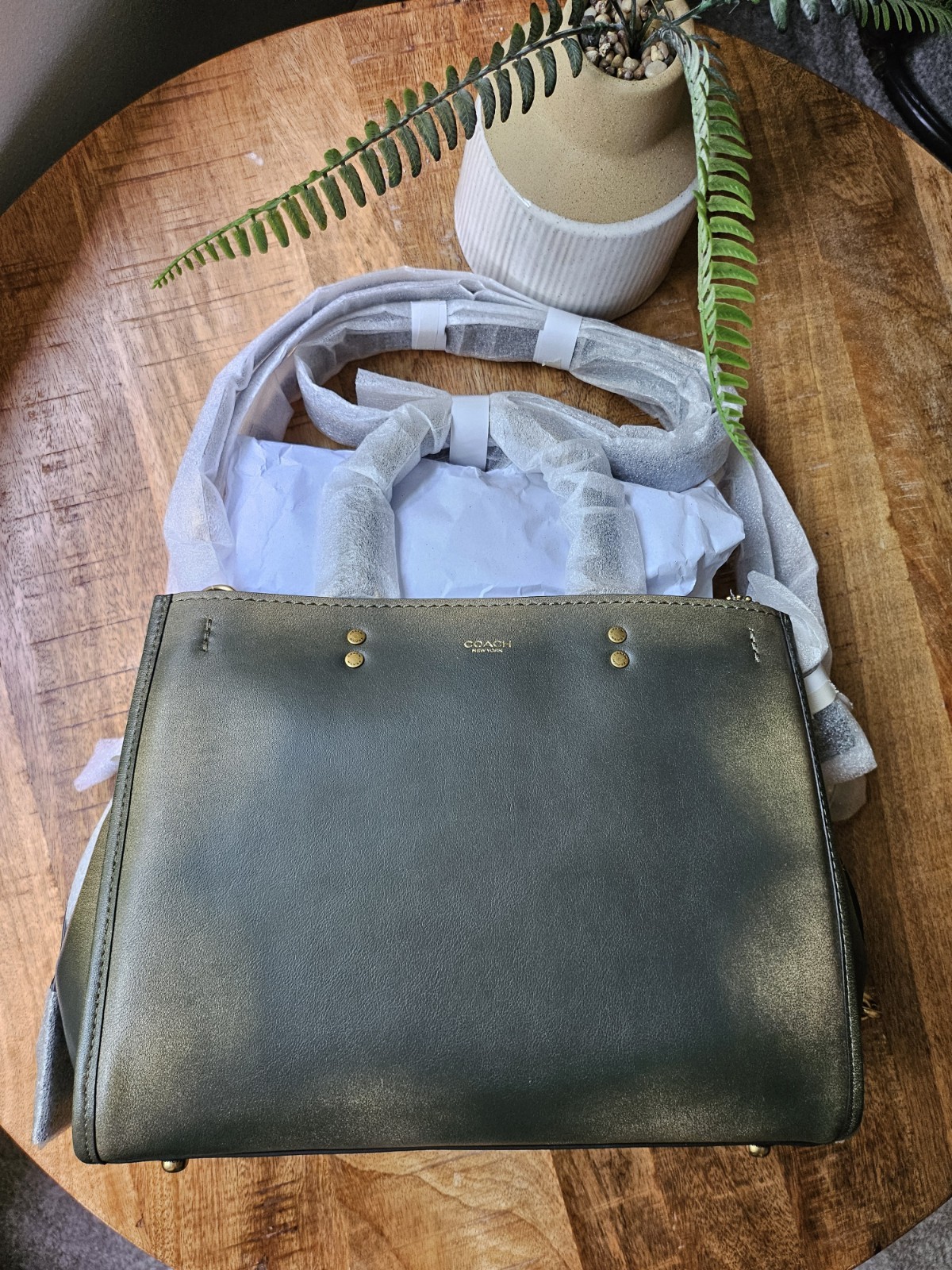 Coach NWT Rogue 31 in Green Loved Leather and Brass Hardware